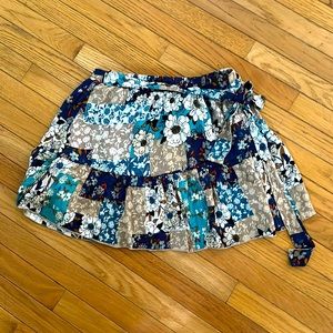 Close Attention Blue Patchwork Floral Mini Skirt